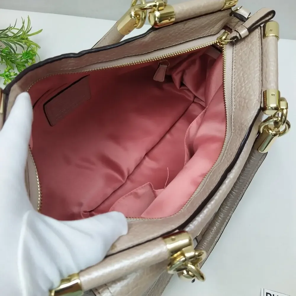 Coach Madison Pinnacle Pink Pebbled Leather Double Handles Satchel Shoudler Bag